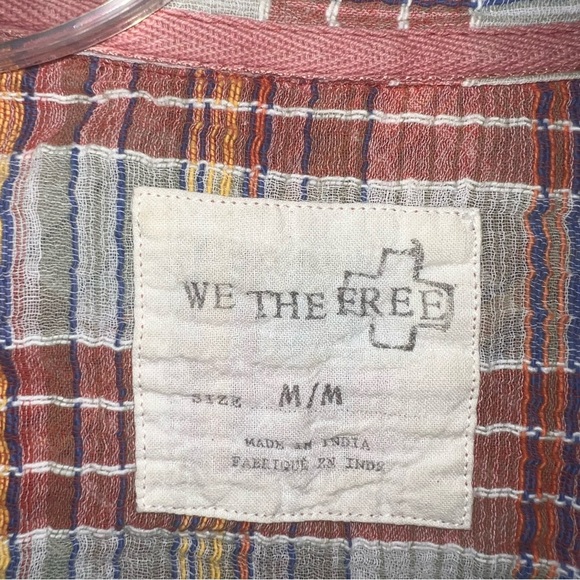 Free People We the Free Plaid Crepe Crinkle Boho Festival Button Down Shirt Med - Picture 3 of 12